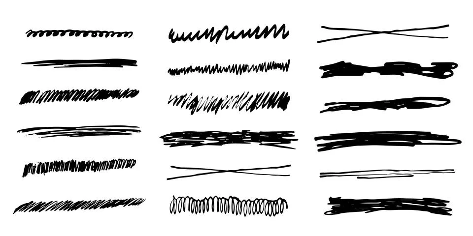 Underlines set brush stroke, marker lines grunge curve, wavy free hand marks Stock Illustration