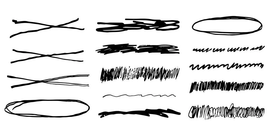 Underlines set brush stroke, marker lines grunge curve, wavy free hand marks Stock Illustration