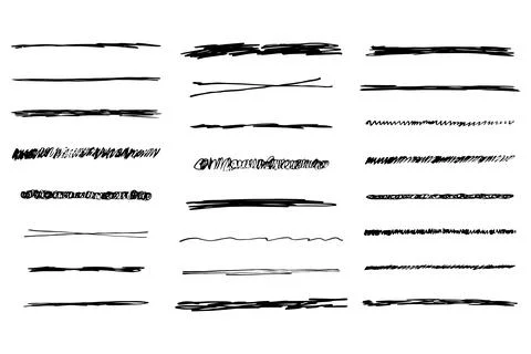 Underlines set brush stroke, marker lines grunge curve, wavy free hand marks Stock Illustration