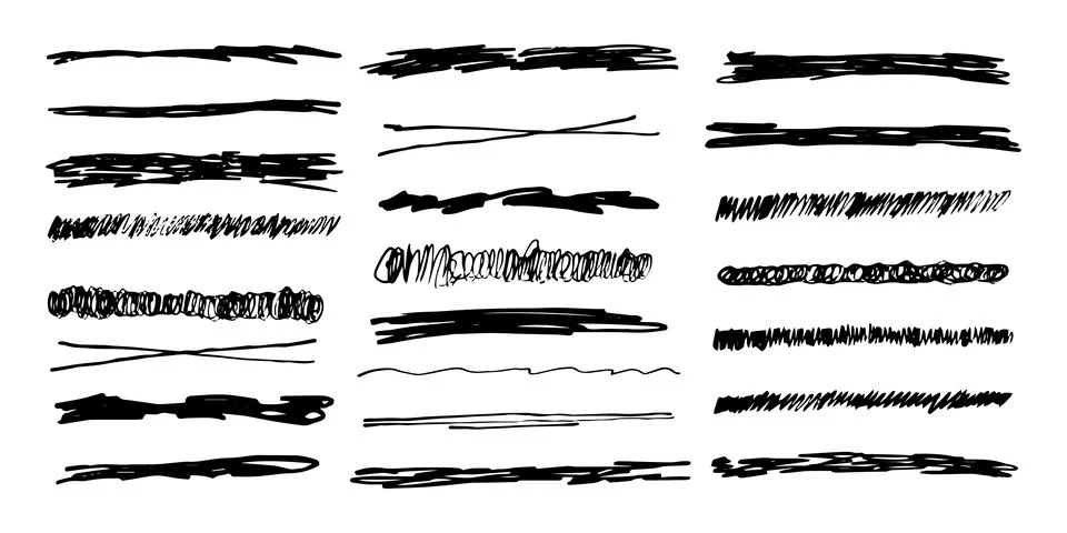 Underlines set brush stroke, marker lines grunge curve, wavy free hand marks Stock Illustration