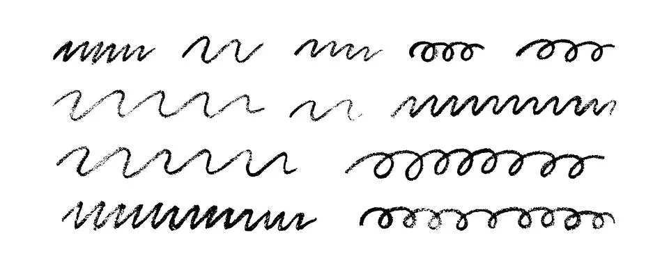 Underlining highlight pencil crayon hand draw lines set. Vector stock Stock Illustration