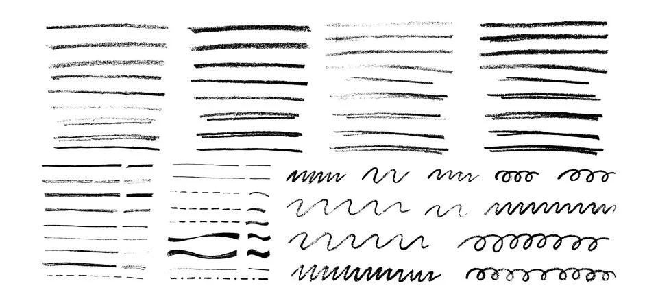 Underlining highlight pencil crayon hand draw lines set. Vector stock Stock Illustration