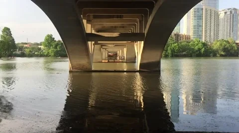 Underneath Austin Bridge with Skyline in Background Stock Footage 50175334
