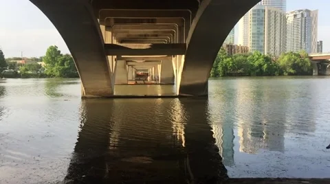 Underneath Austin Bridge with Skyline in Background Stock Footage 50227607