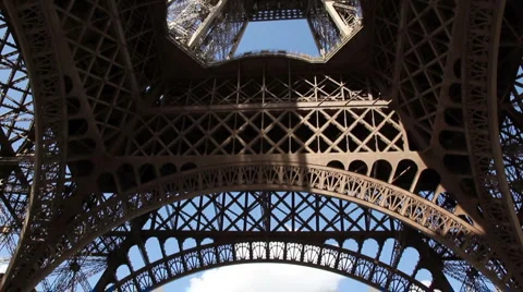 Underneath Eiffel Tower - Panning Up Stock Footage 922287