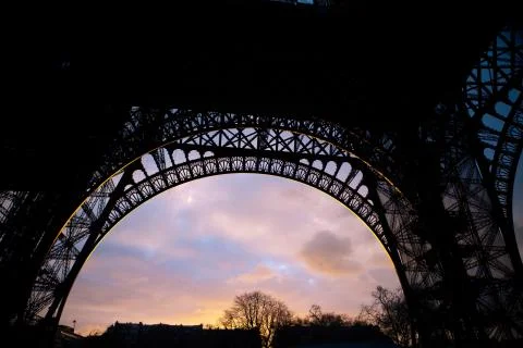 Underneath Eiffel Tower at sunset, Paris, France 스톡 사진