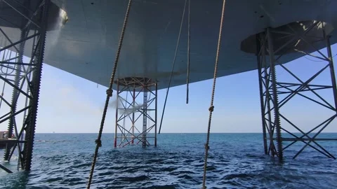 Underneath Jack Up Drilling Rig In The Ocean. Stock Footage 326550009