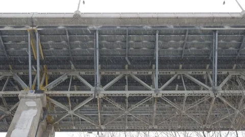 Underneath Leaside bridge in the Don Valley, Toronto, Canada. Snowstorm. Stock Footage 84031457