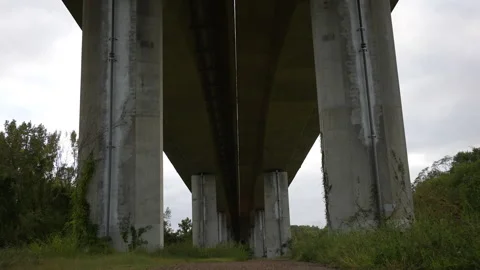 Underneath Raised Highway on Cloudy Day Unique Perspective Stock Footage 252599606