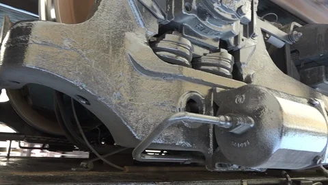 Underneath the train while its moving, cu, HD Stock Footage 123504206