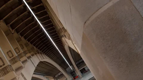 Underneath view of modern city bridge with steel beams and structure Video stock 318087631