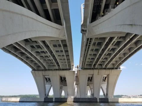 Underneath the Wilson bridge and Potomac river Stock Photos