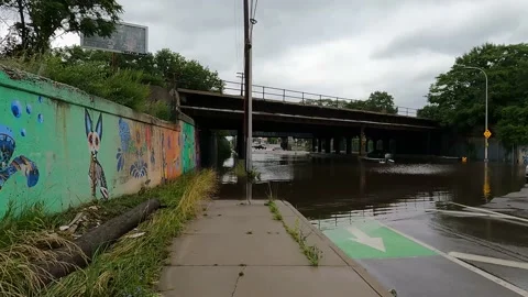Underpass Flooding Climate Change Severe Weather Detroit, Michigan Flood 2021 4K Video stock 196727686