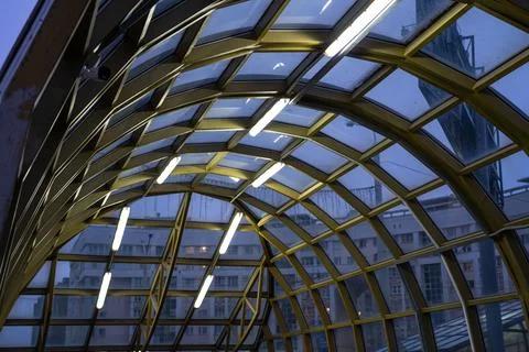The underpass is illuminated in the evening Stock Photos