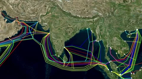 Undersea Cable in Asia Network Connectivity Map Animation Stock Footage 333083374