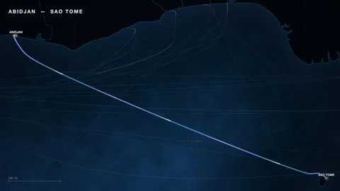 Undersea Cable Route Map From Abidjan To Sao Tome Stock Footage 344036184
