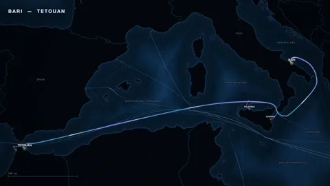Undersea Cable Route Map From Bari To Tetouan 스톡 동영상 344036471