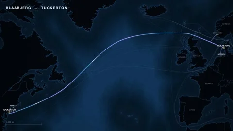 Undersea Cable Route Map From Blaabjerg To Tuckerton 스톡 동영상 344038160