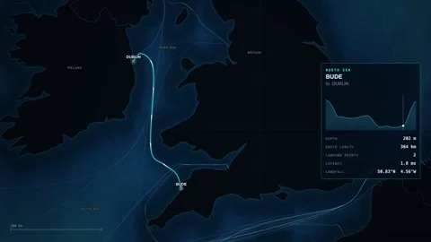 Undersea Cable Route Map From Bude To Dublin Stock Footage 344036592