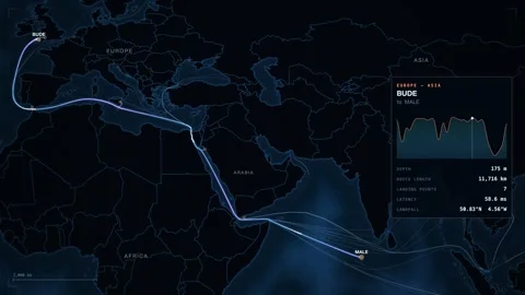 Undersea Cable Route Map From Bude To Male Stock Footage 344037632