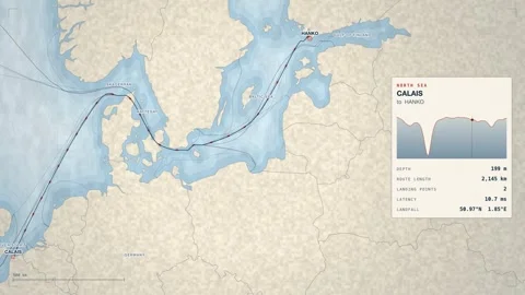 Undersea Cable Route Map From Calais To Hanko 스톡 동영상 344027694