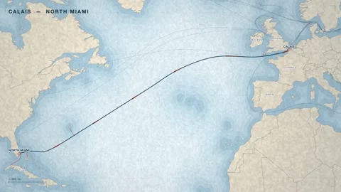 Undersea Cable Route Map From Calais To North Miami Stock Footage 344038308