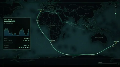 Undersea Cable Route Map From Carcavelos To Auckland Видео 344037854