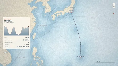 Undersea Cable Route Map From Chikura To Tanguisson Stock Footage 344037324