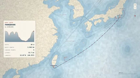 Undersea Cable Route Map From Fangshan To Chikura Stock Footage 344037172