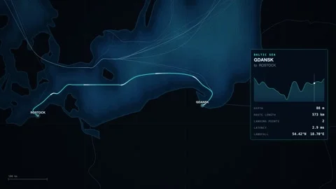 Undersea Cable Route Map From Gdansk To Rostock Stock Footage 344036484