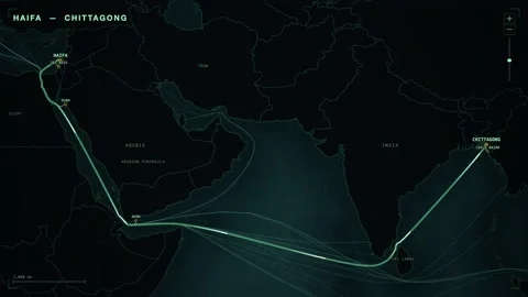 Undersea Cable Route Map From Haifa To Chittagong Vidéo 344037564