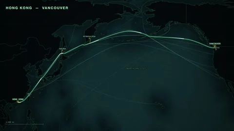 Undersea Cable Route Map From Hong Kong To Vancouver Vídeos de archivo 344037892