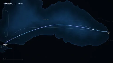 Undersea Cable Route Map From Istanbul To Poti Stock Footage 344036569