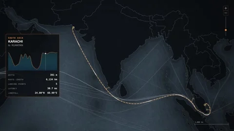Undersea Cable Route Map From Karachi To Kuantan Stock Footage 344029038