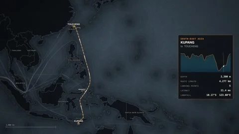 Undersea Cable Route Map From Kupang To Toucheng Stock Footage 344037633