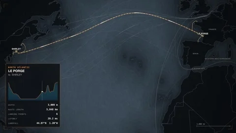 Undersea Cable Route Map From Le Porge To Shirley Stock Footage 344038111