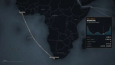 Undersea Cable Route Map From Monrovia To Melkbosstrand 스톡 동영상 344029062