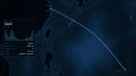 Undersea Cable Route Map From Nanhui To Piti Stock Footage 344036625
