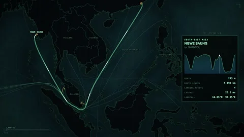 Undersea Cable Route Map From Ngwe Saung To Shantou Stock Footage 344037242