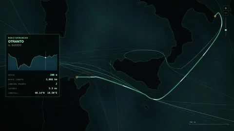 Undersea Cable Route Map From Otranto To Bizerte 스톡 동영상 344036429