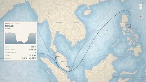 Undersea Cable Route Map From Penang To Daet Stock Footage 344037240