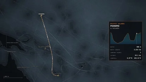Undersea Cable Route Map From Pohnpei To Noumea 스톡 동영상 344029050