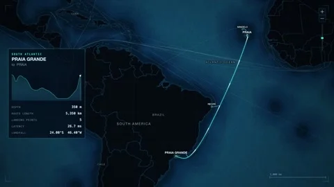 Undersea Cable Route Map From Praia Grande To Praia 動画素材 344038081