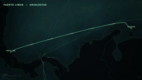 Undersea Cable Route Map From Puerto Limon To Oranjestad Stock Footage 344038227