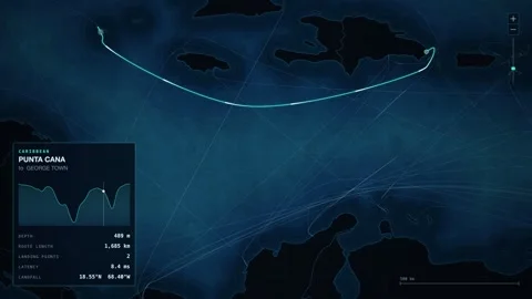 Undersea Cable Route Map From Punta Cana To George Town Stock Footage 344038239