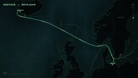 Undersea Cable Route Map From Rostock To Reykjavik Stock Footage 344036590