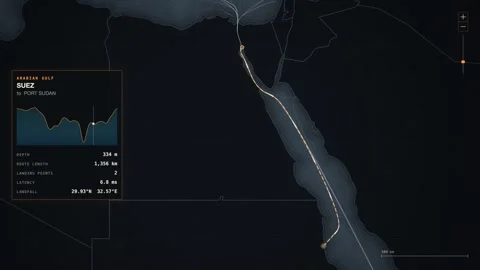 Undersea Cable Route Map From Suez To Port Sudan 스톡 동영상 344029037