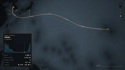 Undersea Cable Route Map From Taean To Makaha Stock Footage 344038267