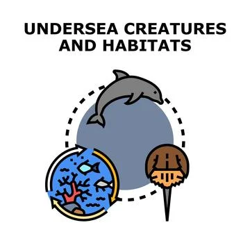 Undersea creatures and habitats vector concept illustration Stock Illustration