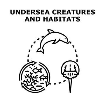 Undersea creatures and habitats vector concept illustration Stock Illustration